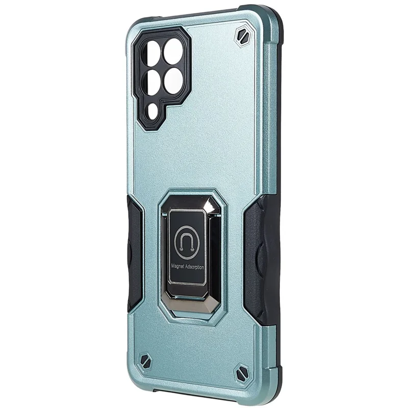 For Samsung Galaxy M53 5G Soft TPU Hard PC Armor Military Grade Cover Ring Holder Kickstand Function Phone Case - Green