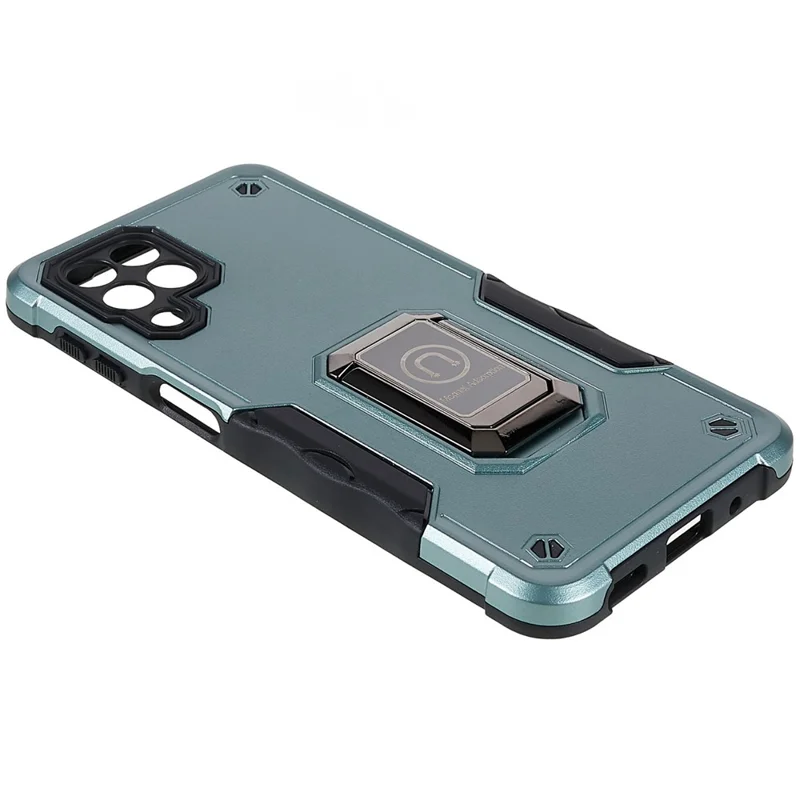For Samsung Galaxy M53 5G Soft TPU Hard PC Armor Military Grade Cover Ring Holder Kickstand Function Phone Case - Green
