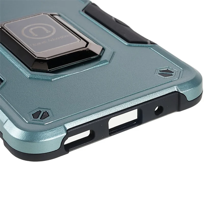 For Samsung Galaxy M53 5G Soft TPU Hard PC Armor Military Grade Cover Ring Holder Kickstand Function Phone Case - Green