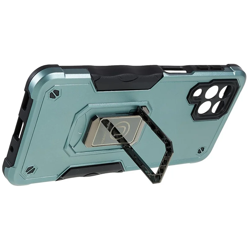 For Samsung Galaxy M53 5G Soft TPU Hard PC Armor Military Grade Cover Ring Holder Kickstand Function Phone Case - Green