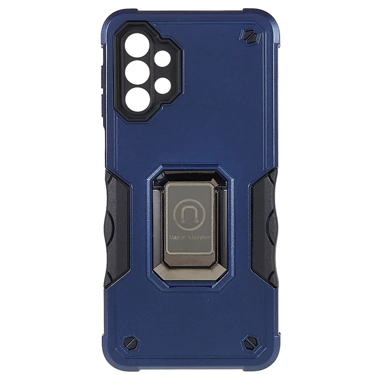 Für Samsung Galaxy M32 5G stoßfestes, weiches TPU-Hardcase-Rüstungsschutz Militärgrade-Schale mit einstellbarem Ständer Funktionshandy-Hülle - Blau