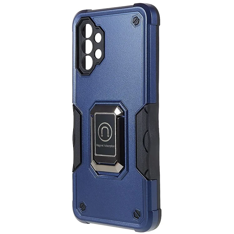 Für Samsung Galaxy M32 5G stoßfestes, weiches TPU-Hardcase-Rüstungsschutz Militärgrade-Schale mit einstellbarem Ständer Funktionshandy-Hülle - Blau