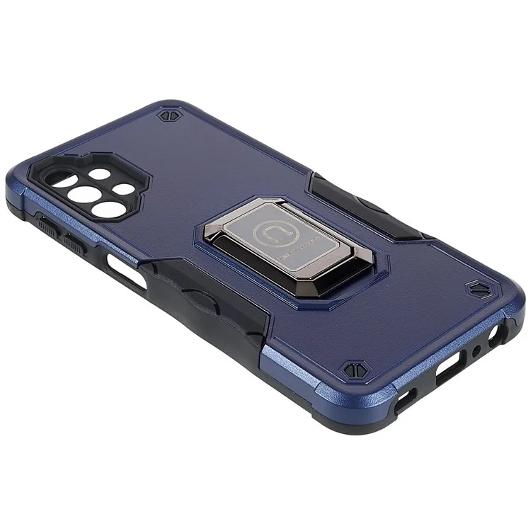 Für Samsung Galaxy M32 5G stoßfestes, weiches TPU-Hardcase-Rüstungsschutz Militärgrade-Schale mit einstellbarem Ständer Funktionshandy-Hülle - Blau