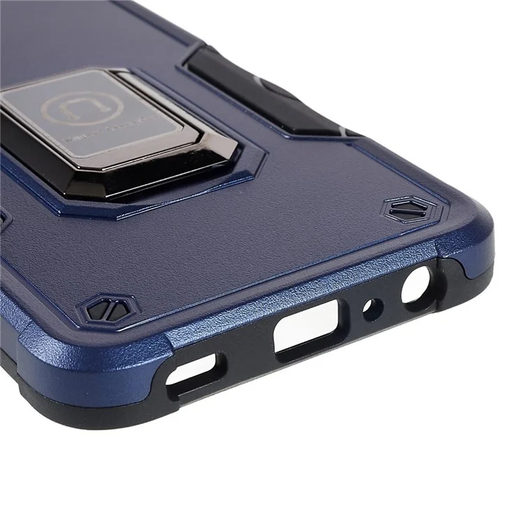 Für Samsung Galaxy M32 5G stoßfestes, weiches TPU-Hardcase-Rüstungsschutz Militärgrade-Schale mit einstellbarem Ständer Funktionshandy-Hülle - Blau