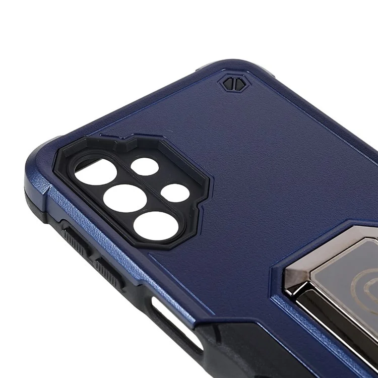Für Samsung Galaxy M32 5G stoßfestes, weiches TPU-Hardcase-Rüstungsschutz Militärgrade-Schale mit einstellbarem Ständer Funktionshandy-Hülle - Blau