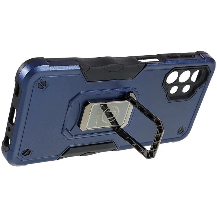 Für Samsung Galaxy M32 5G stoßfestes, weiches TPU-Hardcase-Rüstungsschutz Militärgrade-Schale mit einstellbarem Ständer Funktionshandy-Hülle - Blau