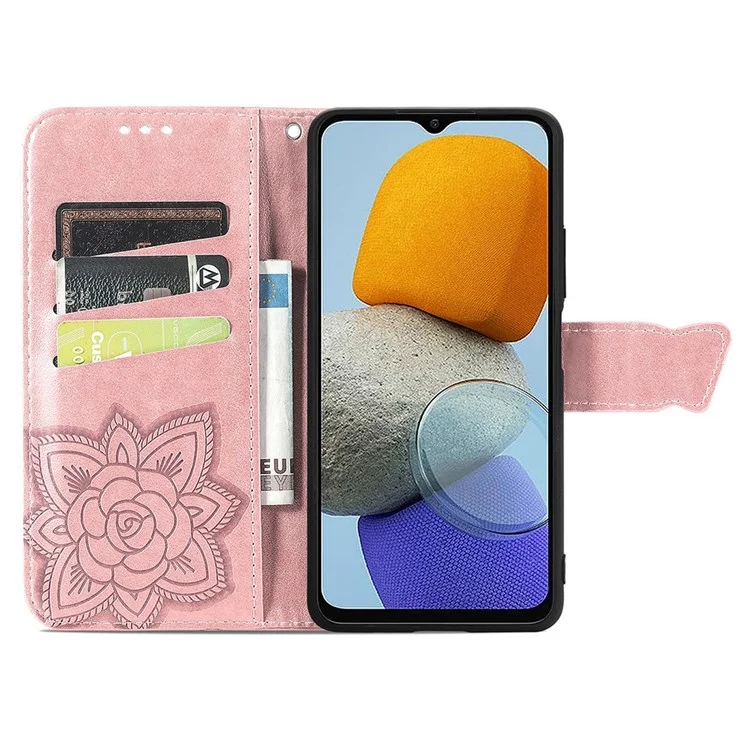 Большой защитный кожаный чехол с принтом бабочки для Samsung Galaxy M23 5G/F23 5G, противоударный чехол из искусственной кожи с подставкой и бумажником - Розовое золото