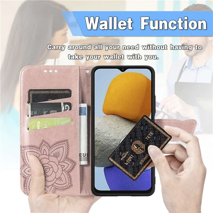 Большой защитный кожаный чехол с принтом бабочки для Samsung Galaxy M23 5G/F23 5G, противоударный чехол из искусственной кожи с подставкой и бумажником - Розовое золото