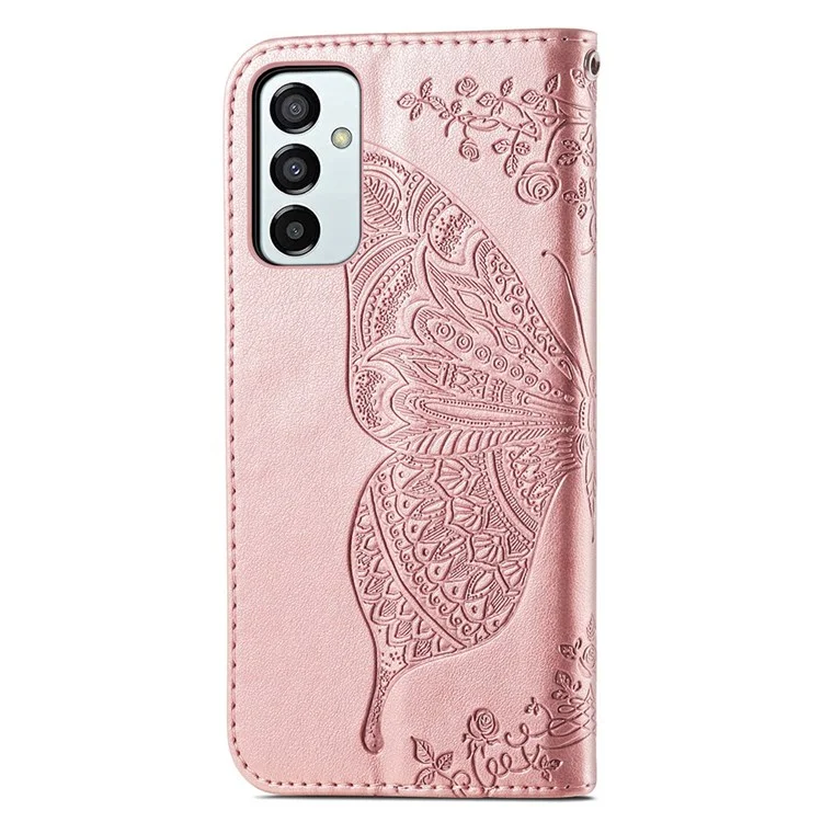 Большой защитный кожаный чехол с принтом бабочки для Samsung Galaxy M23 5G/F23 5G, противоударный чехол из искусственной кожи с подставкой и бумажником - Розовое золото