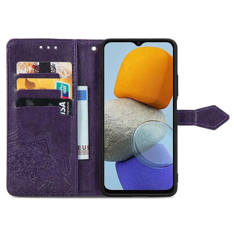 Mandala Blumenprägungs -pu -ledertasche Für Samsung Galaxy M23 5G/F23 5G, Vollständige Abdeckung Leder -telefonschale Mit Stand Wallet Design - Violett