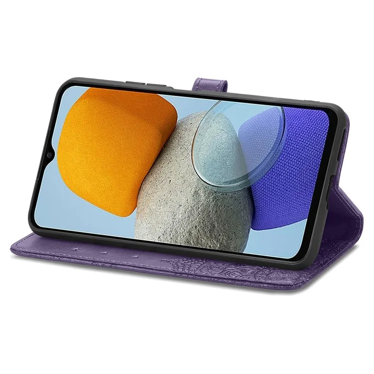 Mandala Blumenprägungs -pu -ledertasche Für Samsung Galaxy M23 5G/F23 5G, Vollständige Abdeckung Leder -telefonschale Mit Stand Wallet Design - Violett