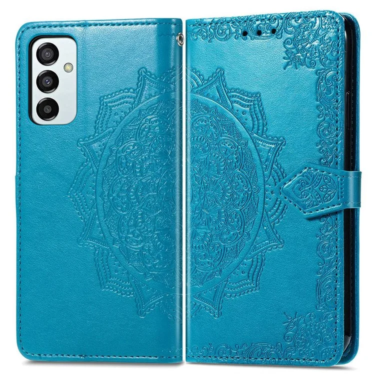 Чехол из искусственной кожи Mandala Flower Imprinting для Samsung Galaxy M23 5G/F23 5G, с полным покрытием корпуса, с подставкой и отделениями для карт - Синий