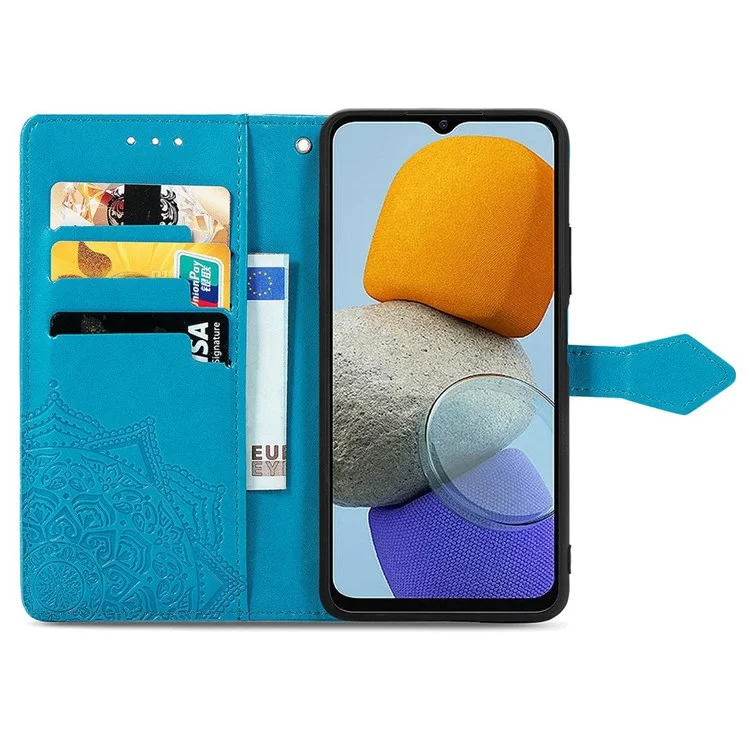 Чехол из искусственной кожи Mandala Flower Imprinting для Samsung Galaxy M23 5G/F23 5G, с полным покрытием корпуса, с подставкой и отделениями для карт - Синий
