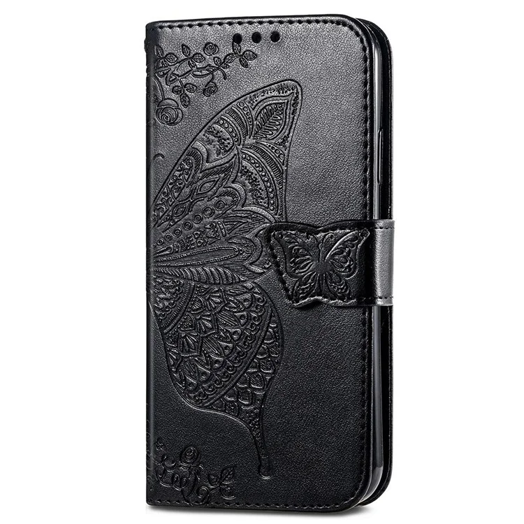 Big Butterfly Impression En Cuir Coquille De Téléphone Pour Samsung Galaxy A23 5G, Cas De Porte-support En Cuir PU À Prévention Avec Sangle Pratique - Le Noir