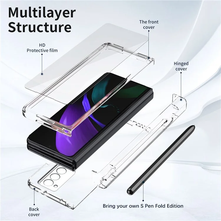Твердый Корпус Телефона Для Компьютера Для Samsung Galaxy Z Fold2 5G Shock -rayper с Защитой Экрана - Прозрачный