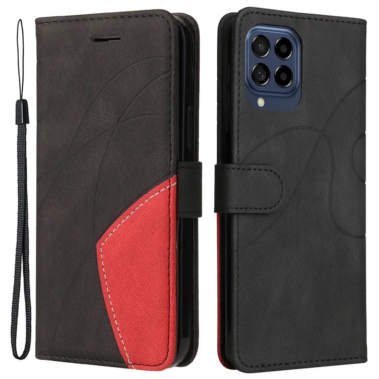 Para o Samsung Galaxy M53 5g, Estilo de Carteira da Moda de Cor de Cor de Cor de Cor de Couro Dupla, Capa de Couro Com Cinta - Preto
