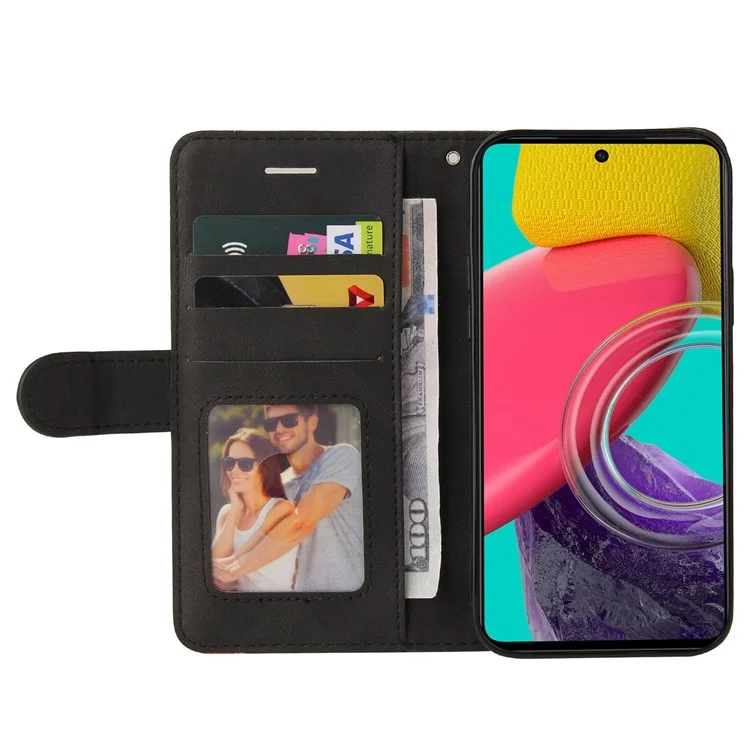 Para o Samsung Galaxy M53 5g, Estilo de Carteira da Moda de Cor de Cor de Cor de Cor de Couro Dupla, Capa de Couro Com Cinta - Preto