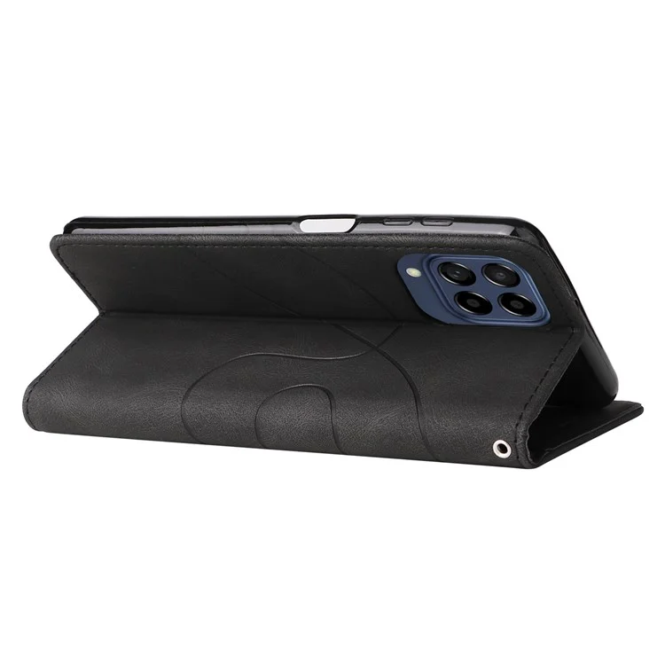 Para o Samsung Galaxy M53 5g, Estilo de Carteira da Moda de Cor de Cor de Cor de Cor de Couro Dupla, Capa de Couro Com Cinta - Preto