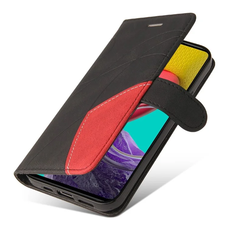 Para o Samsung Galaxy M53 5g, Estilo de Carteira da Moda de Cor de Cor de Cor de Cor de Couro Dupla, Capa de Couro Com Cinta - Preto