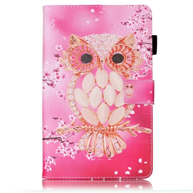 Smart Leather Wallet Case for Samsung Galaxy Tab E 8.0 T375 T377 - Diamante Owl Pattern