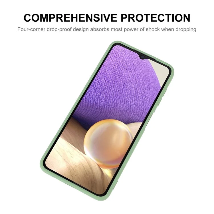 ENKAY HAT PRINCE Custodia in silicone liquido per Samsung Galaxy A32 5G/M32 5G, design con bordi diritti senza impronte digitali, protezione per l'obiettivo della fotocamera - Verde chiaro