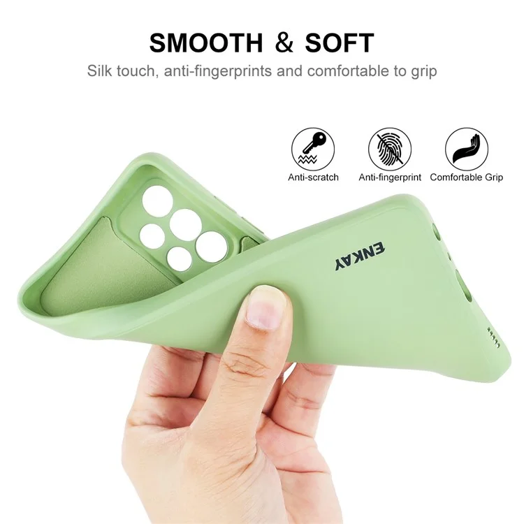ENKAY HAT PRINCE Liquid Silicone Case for Samsung Galaxy A52 4G/5G/A52s 5G, Shockproof Straight Edge Design Camera Protection Lens Protector Cover - Light Green