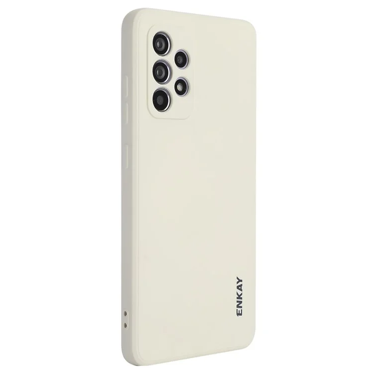 Étui en silicone liquide ENKAY HAT PRINCE pour Samsung Galaxy A52 4G/5G/A52s 5G, conception à bord droit antichoc, protection pour l'objectif de la caméra - Beige