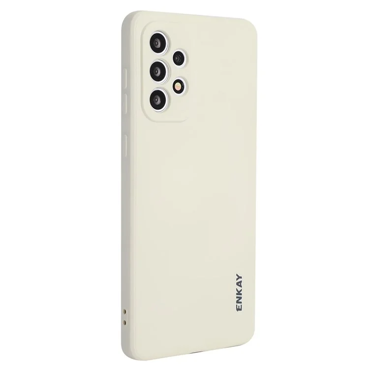 ENKAY HAT PRINCE Liquid Silicone Case for Samsung Galaxy A73 5G, Anti-fall Straight Edge Design Camera Protection Lens Protector Cover - Beige