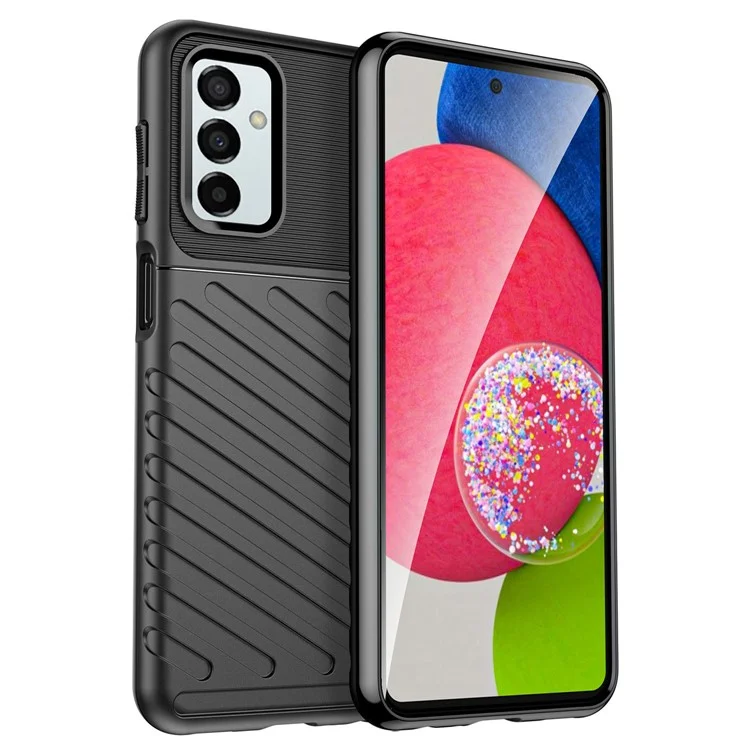 For Samsung Galaxy M23 5G/F23 5G Thunder Series Twill Texture Shockproof TPU Cover Non-Slip Protective Phone Case - Black