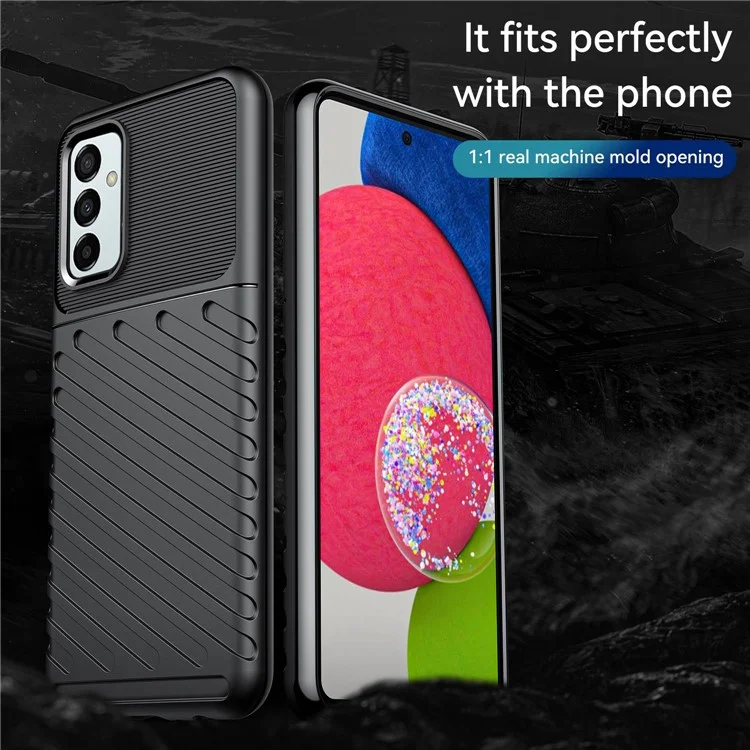 For Samsung Galaxy M23 5G/F23 5G Thunder Series Twill Texture Shockproof TPU Cover Non-Slip Protective Phone Case - Black