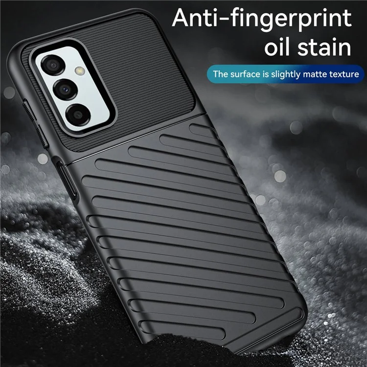 For Samsung Galaxy M23 5G/F23 5G Thunder Series Twill Texture Shockproof TPU Cover Non-Slip Protective Phone Case - Black