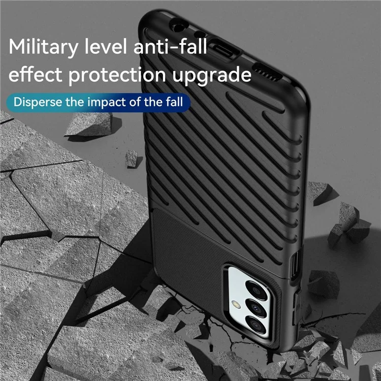 For Samsung Galaxy M23 5G/F23 5G Thunder Series Twill Texture Shockproof TPU Cover Non-Slip Protective Phone Case - Black