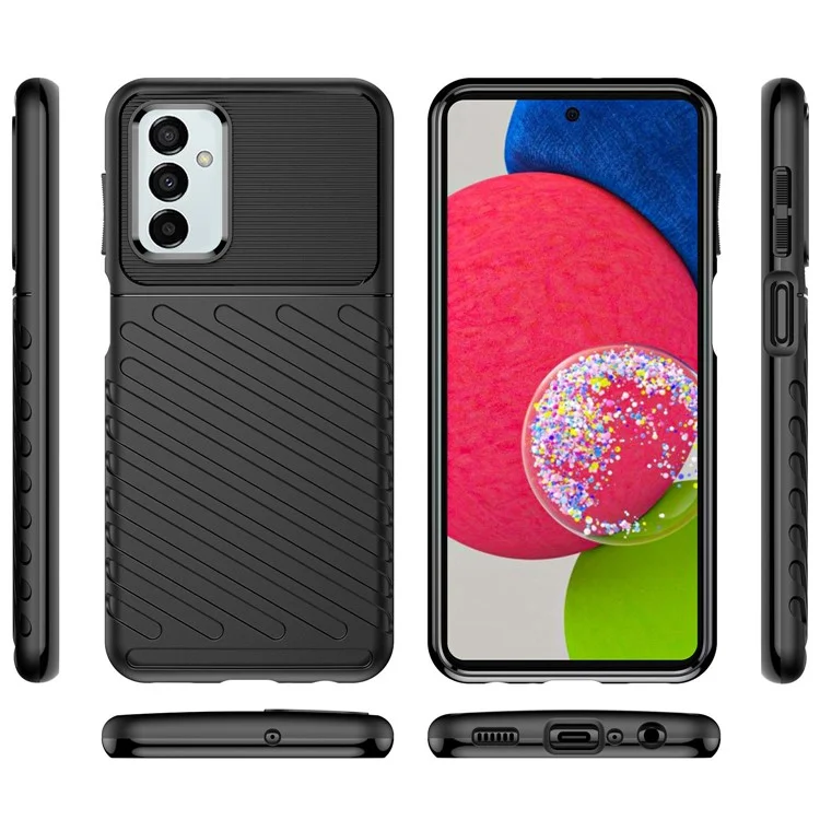 For Samsung Galaxy M23 5G/F23 5G Thunder Series Twill Texture Shockproof TPU Cover Non-Slip Protective Phone Case - Black