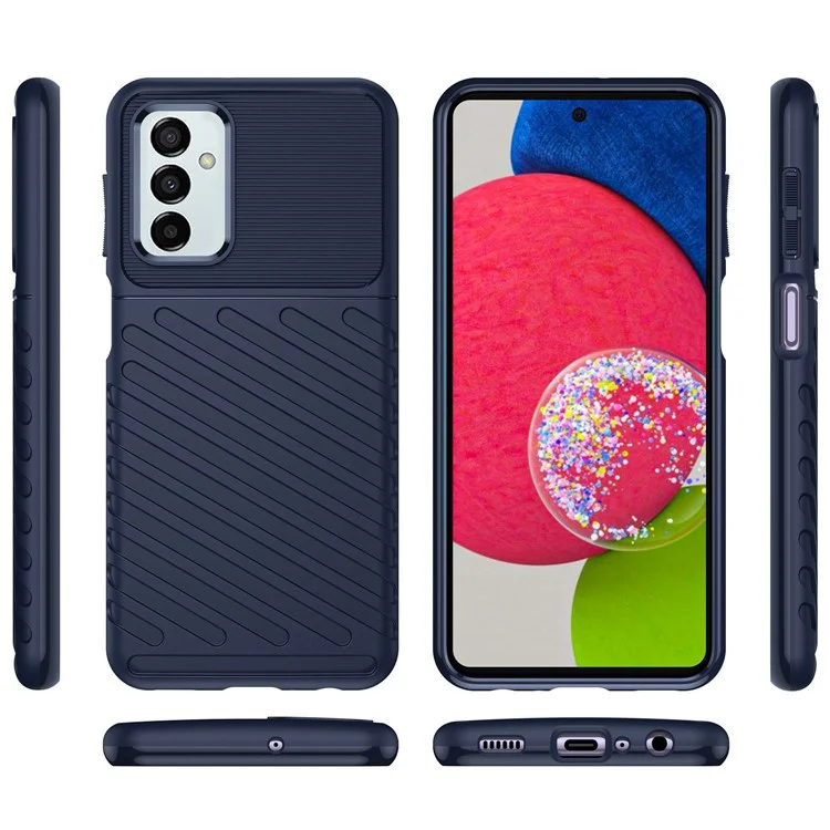 Pour Samsung Galaxy M23 5G/F23 5G Thunder Series Twill Texture Shockproof TPU Cover Non-Slip Protective Phone Case - Navy Blue