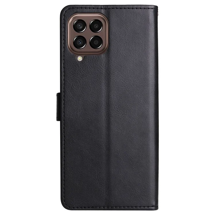 For Samsung Galaxy M33 5G (Global) Case Solid Color Leather Mobile Cover Wallet Stand with Strap - Black