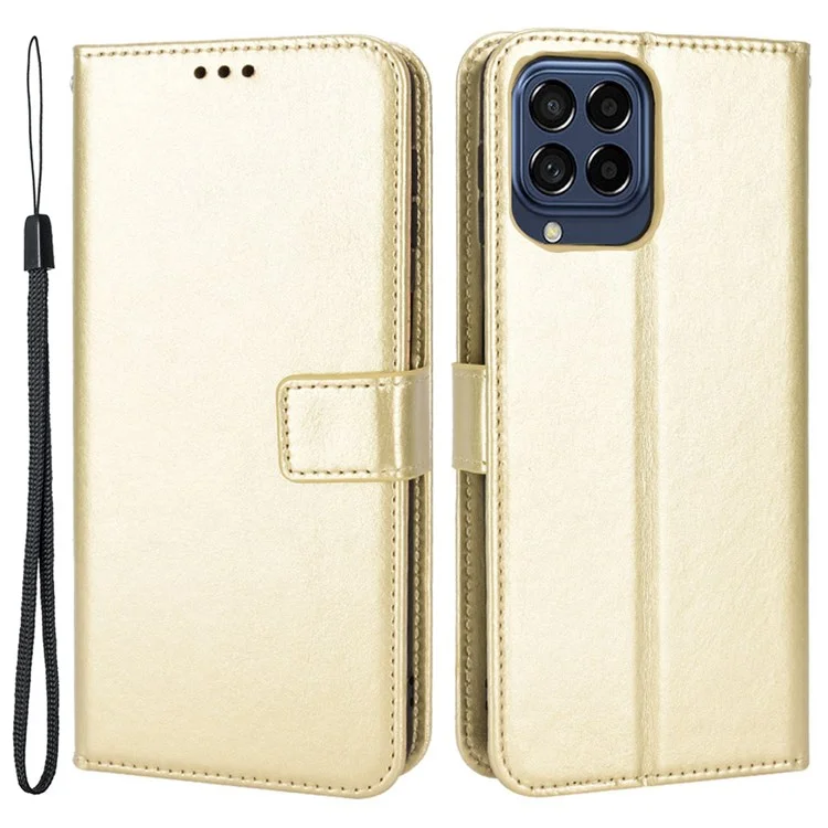 Custodia Per Telefono Design Stand Per Samsung Galaxy M53 5G, Crazy Horse Texture Copertura Per Telefono Magnetico in Pelle Con Cinturino - Oro