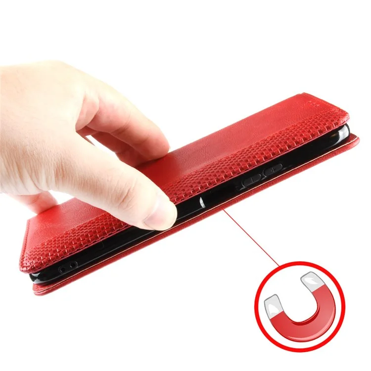 Phone Cover for Samsung Galaxy M33 5G (Global Version), Well-protected Anti-scratch Auto-Absorbed Retro Surface Wallet Stand Leather Phone Accessory - Red