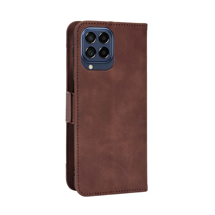 Для Samsung Galaxy M33 5G (Global Version) Flip Wallet Case Ceather Multive Card Slots Stand Magnetic Croase Cover Cover Folio Cover - Коричневый