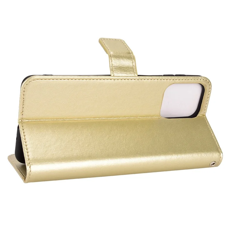 För Samsung Galaxy M33 5G (Global Version) Crazy Horse-structur Längsed Wallet Flip Cover PU-läder TPU-innerskal Magnetisk Avslutning Stödfunktion Folio Etui med Rem - Guld