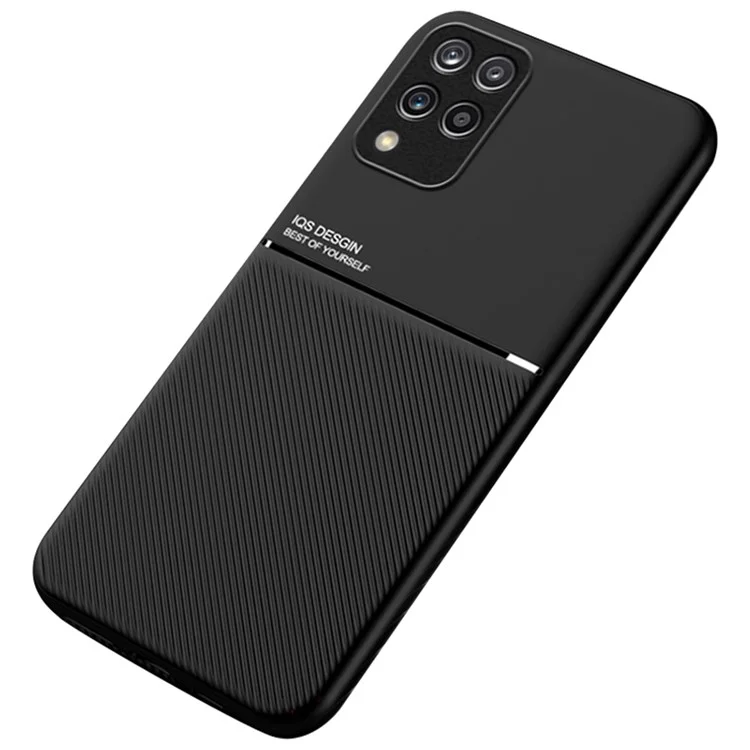 For Samsung Galaxy M33 5G (Global Version) Shockproof Phone Case Wear-resistant Precise Cutout PU Leather + TPU Imprinted Cell Phone Cover with Built-in Magnetic Metal Sheet - Black