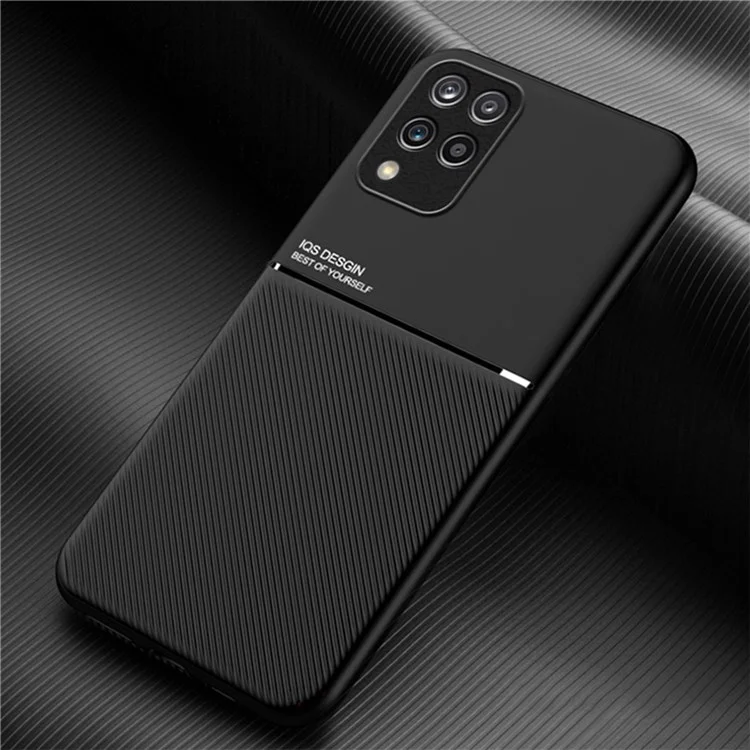 For Samsung Galaxy M33 5G (Global Version) Shockproof Phone Case Wear-resistant Precise Cutout PU Leather + TPU Imprinted Cell Phone Cover with Built-in Magnetic Metal Sheet - Black