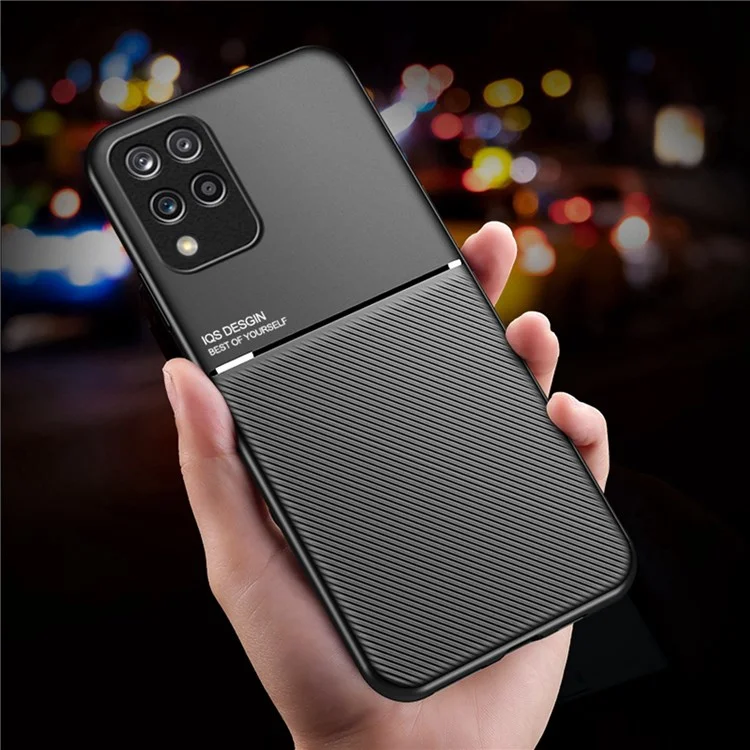 For Samsung Galaxy M33 5G (Global Version) Shockproof Phone Case Wear-resistant Precise Cutout PU Leather + TPU Imprinted Cell Phone Cover with Built-in Magnetic Metal Sheet - Black