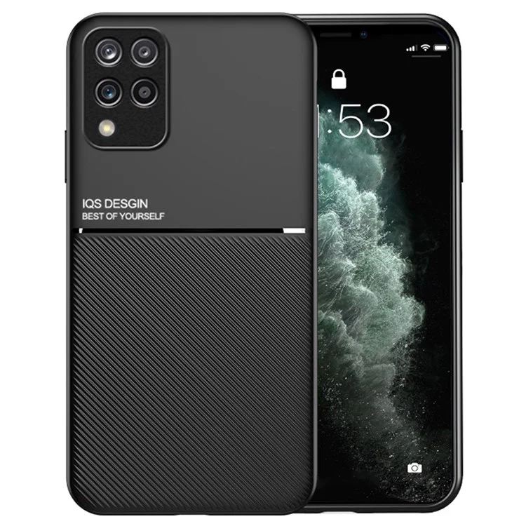 For Samsung Galaxy M33 5G (Global Version) Shockproof Phone Case Wear-resistant Precise Cutout PU Leather + TPU Imprinted Cell Phone Cover with Built-in Magnetic Metal Sheet - Black
