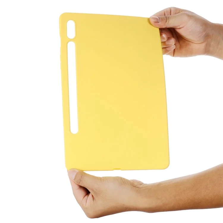 For Samsung Galaxy Tab S8 Ultra Microfiber Lining Anti-scratch Slim Tablet Case Liquid Silicone Protective Cover - Yellow