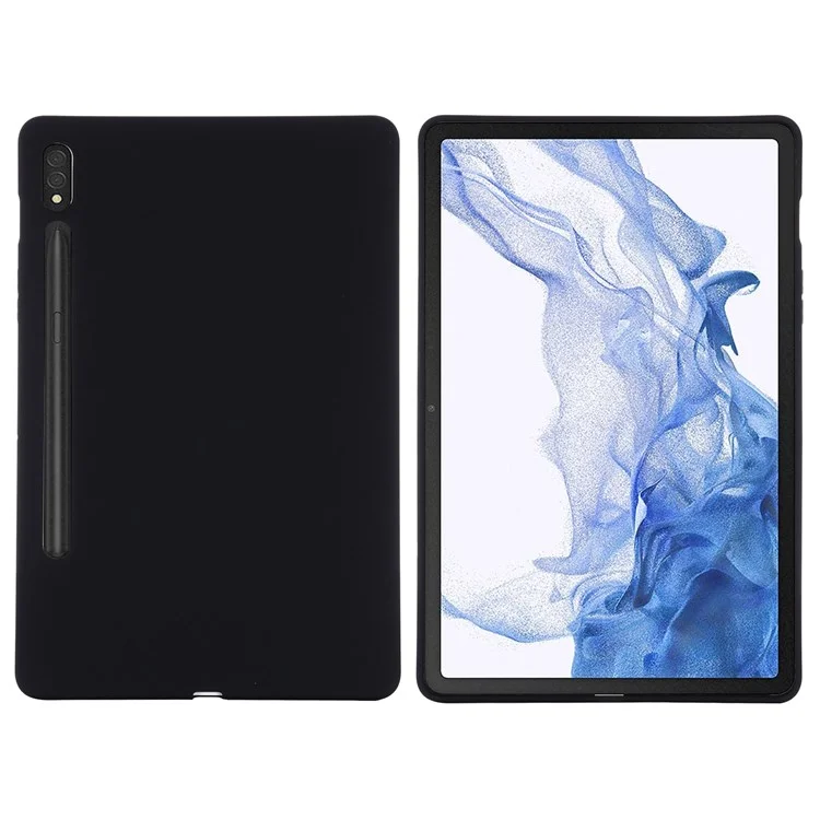 For Samsung Galaxy Tab S8 Ultra Microfiber Lining Anti-scratch Slim Tablet Case Liquid Silicone Protective Cover - Black