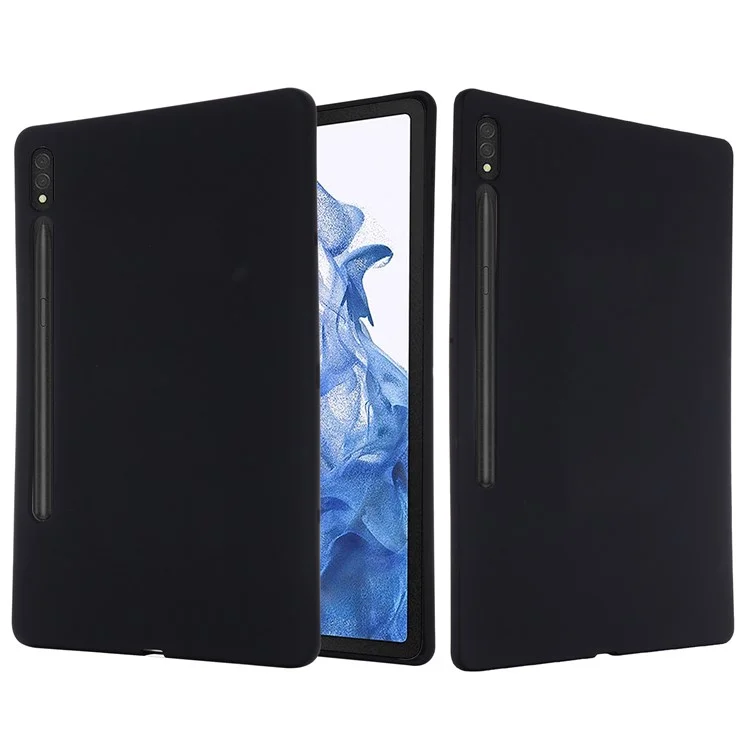 For Samsung Galaxy Tab S8 Ultra Microfiber Lining Anti-scratch Slim Tablet Case Liquid Silicone Protective Cover - Black