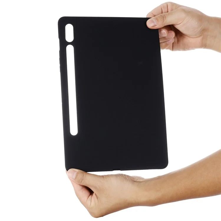 For Samsung Galaxy Tab S8 Ultra Microfiber Lining Anti-scratch Slim Tablet Case Liquid Silicone Protective Cover - Black