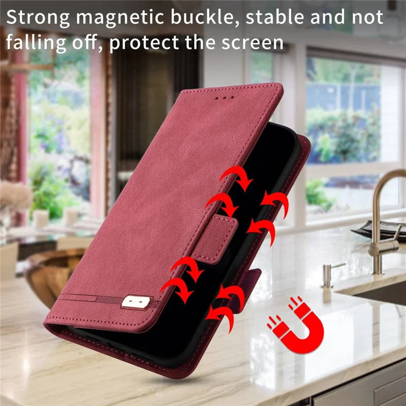 For Samsung Galaxy A22 5G (EU Version) Anti-scratch PU Leather Phone Case Hardware Design Smartphone Cover with Wallet Stand - Rose