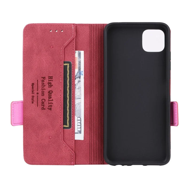 For Samsung Galaxy A22 5G (EU Version) Anti-scratch PU Leather Phone Case Hardware Design Smartphone Cover with Wallet Stand - Rose