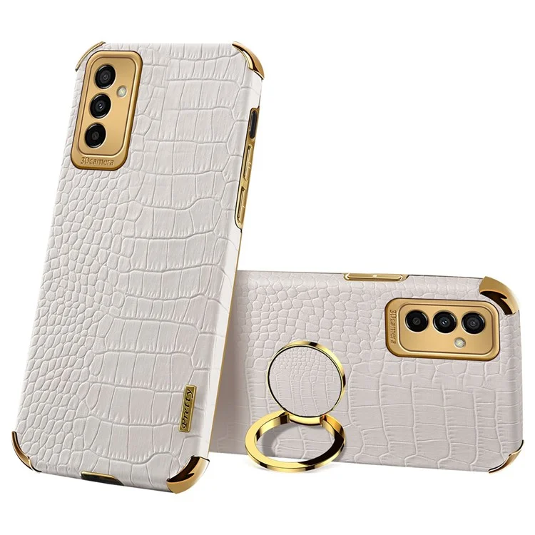 Pour Samsung Galaxy M23 5G / F23 5G Téléphone D'amortisseur Couverture de Téléphone Crocodile Texture Kickstand Contrôle de L'anneau de Doigt Électroplasé PU TPU TPU TPU Anti-scratch - Blanche